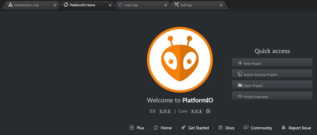 PlatformIO Startup Window