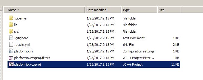 PlatformIO Project Files, Viewed from Windows Explorer