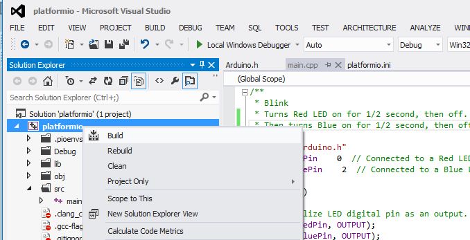Visual Studio Interface, Building the Project