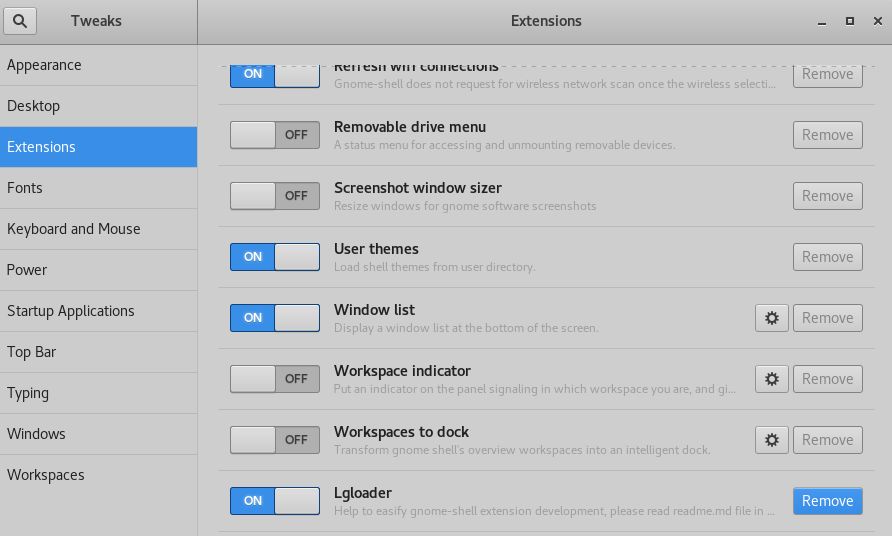 Gnome Tweak Tool, Enable Shell Extensions