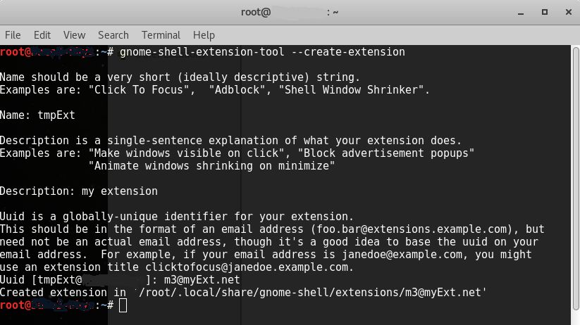 Running gnome-shell-extension-tool to Create a New Extension