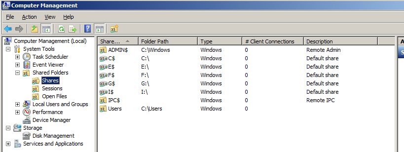 Shared Folders Management Dialog